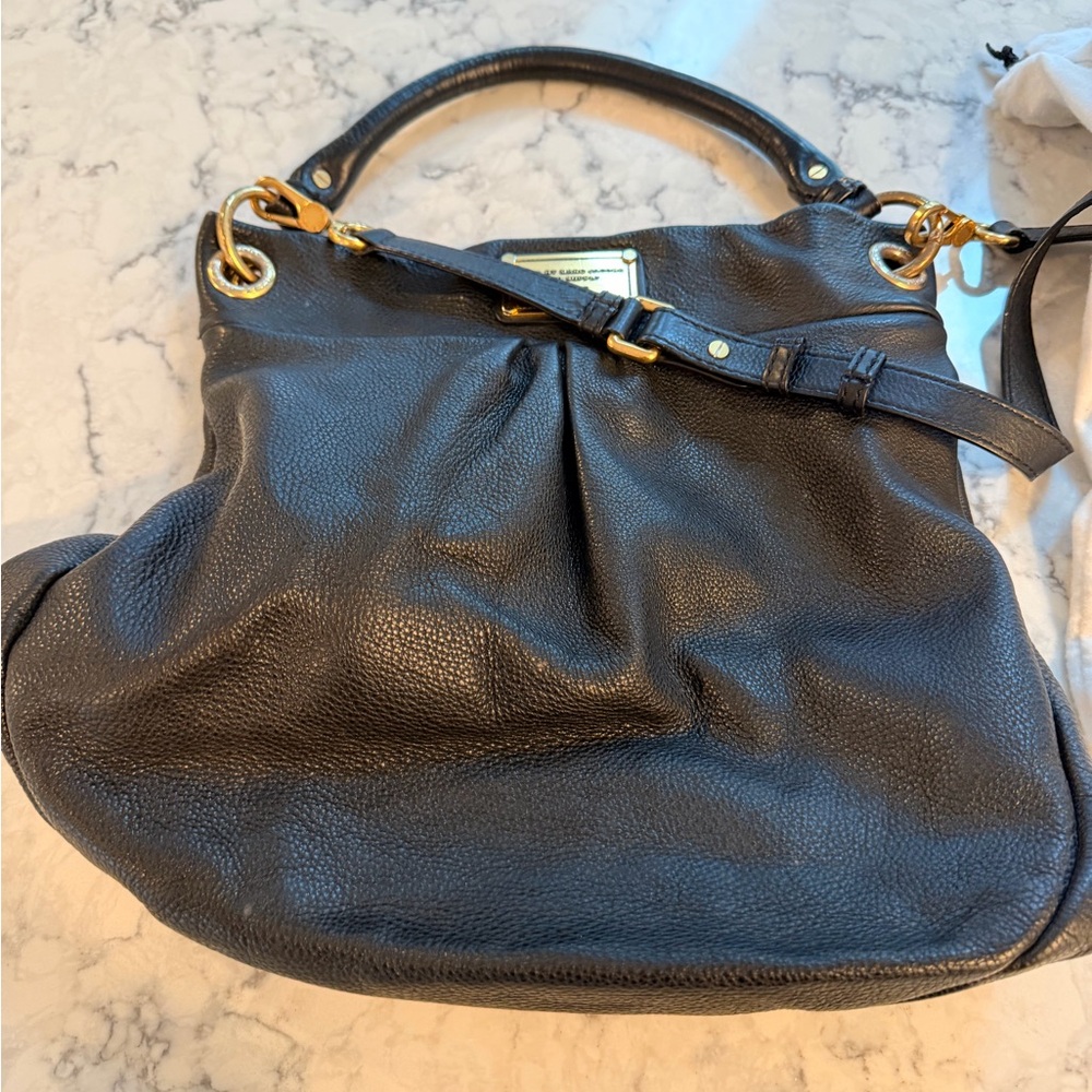 Marc Jacobs Black Leather Shoulder Bag with Gold Accents